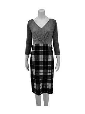 MaxMara Plaid Wool Midi Dress in Black & Gray Size 44 Like New